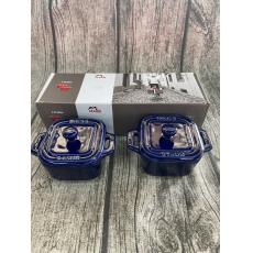 Staub XS 迷你 方形 陶瓷 烤盅 含蓋 125ml 一組 2個 寶石藍